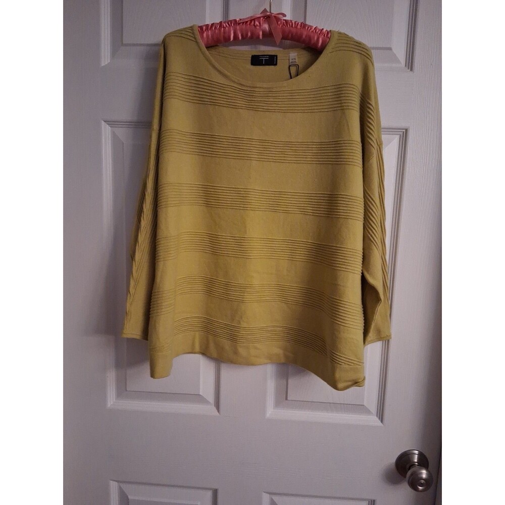 Tahari Textured Sweater Yellow Mustard Ribbed Knit Pullover Long Sleeve SIZE 1X